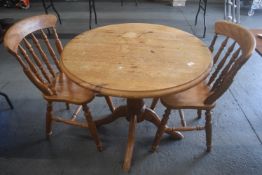 Round Pine Kitchen Table and Two Chairs