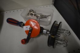 Draper Hand Drill Converted to a Haberdashery Tool, and a Quantity of Scissors