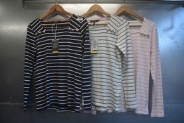 *3x Crew Clothing Co. Long Sleeve Nautical Stripe Tops Size: 10 (1x pink, 1x blue, 1x green)