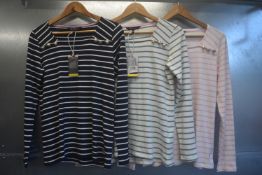 *3x Crew Clothing Co. Long Sleeve Nautical Stripe Tops Size: 10 (1x pink, 1x blue, 1x green)