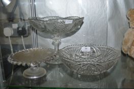3x Vintage Pressed Glass Bowls and Stands