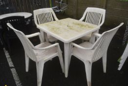 Square White Plastic Garden Table and 4x Chairs