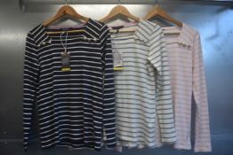 *3x Crew Clothing Co. Long Sleeve Nautical Stripe Tops Size: 10 (1x pink, 1x blue, 1x green)
