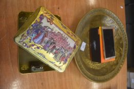 Decorative Metal Dish, Musical Tin, and a Moto E5 Mobile with Box