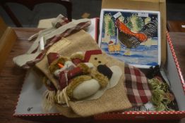 Handmade Art Tile, and 2x Hessian Christmas Stocking