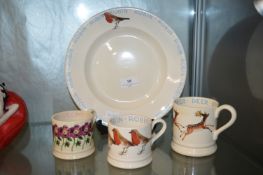 3x Emma Bridgewater Mugs, plus a Robin Dish