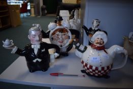 4x Novelty Teapots Including Chef, Butler, etc.
