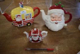 3x Santa Themed Novelty Teapots