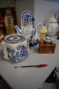 Blue & White Hexagonal Teapot, Novelty Teapot, and a Trinket Box
