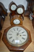 3x Edwardian Inlaid Mantels Clocks and a Wall Clock for Spares