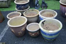 8x Glazed Garden Pots (one AF)