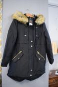 Next Shower Resistant Black Coat with Fur Trim Hood Size: 14 RRP: £86 (has security tag attached)