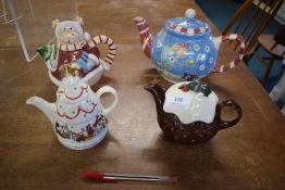 4x Christmas Themed Novelty Teapots