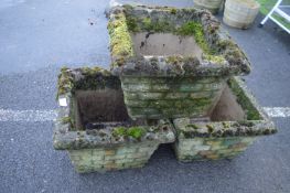 3x Concrete Garden Planters with Brick Wall Design