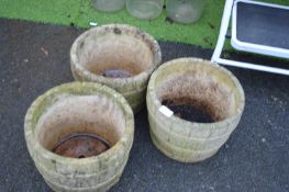 3x Half Barrel Style Concrete Garden Planters