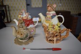 4x Whimsical Teddy Bear and Mouse Novelty Teapots