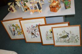 4x Framed Cross Stitch Bird Pictures