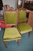Pair of Period Side Chair with Green Velvet Upholstery