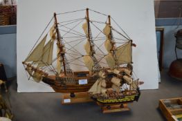 2x Wooden Ship Model Including HMS Victory, and The Bounty