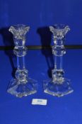 Pair of Harrod’s Lead Crystal Glass Candlesticks