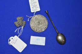 2x Silver Brooches and 1x Teaspoon ~36g gross