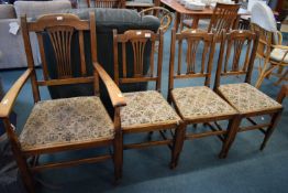 Set of Four Dining Chairs with Upholstered Seats, plus One Carver