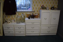 Set of White Cabinets with Drawers and Doors