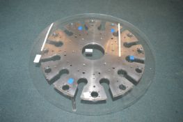 Industrial Machine Part Coffee Table with Glass Top