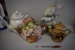 4x Assorted Rabbit Themed Teapots Including Peter Rabbit