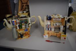 2x Shelf Kitchen Themed Novelty Teapots