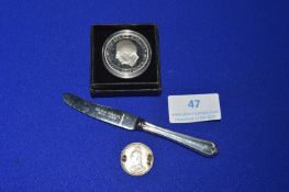 Mixed Silver Items Including King Charles Gibraltar Silver Half Crown, Victoria 1887 Coin with