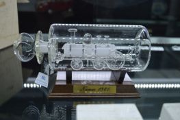 Durham Glass Train in a Bottle Sculpture