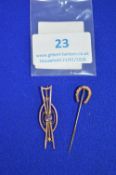 9ct Gold Brooch and Steel Stickpin ~1.8g gross (scrap)