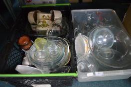 2x Boxes of Vintage Glass and Pottery Kitchenware, Pyrex, etc.