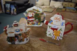 3x Santa Themed Novelty Teapots