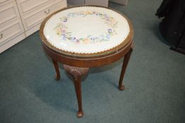 Coffee Table with Embroidered Floral Decoration Under Glass Top