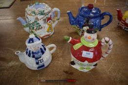 4x Snowman Novelty Teapots