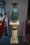 Plant Stand and a Teal & Blue Decorative Vase (AF hairline crack)