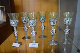 Set of Six Decorative Liqueur Glasses with Nights of Malta Base
