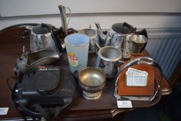 Assorted Silver Plates and Other Items Including Kettle, Coffee Pot, etc.