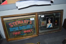 Small Reproduction Pub Whiskey Mirror, and Queen Elizabeth Pub Mirror