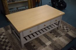 Beige & Wood Effect Coffee Table with Three Drawers
