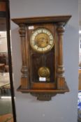 Mahogany Cased Victorian Wall Clock with Brass & Enamel Face