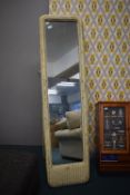 Freestanding Floor Mirror in Cream Wicker Frame