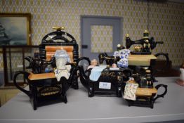 5x Sewing & Laundry Themed Teapots