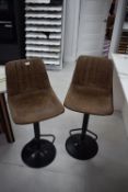 *Pair of Distressed Faux Leather Gas Lift Bar Stools