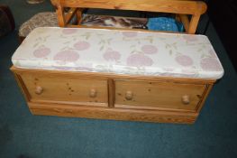 Solid Pine Two Drawer Storage Unit with Floral Cushion
