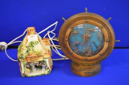 Pottery Village Shop Lamp, and a Retro Fish Ships Steering Wheel