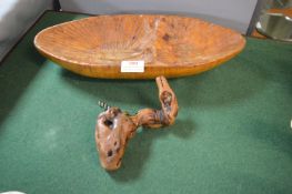 Carved Wooden Bowl and Corkscrew