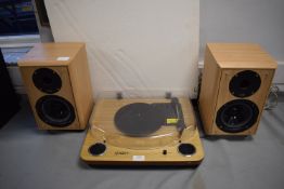 Ion Turntable in Wood Effect Finish with Pair of Eltax Monitor III Speakers
